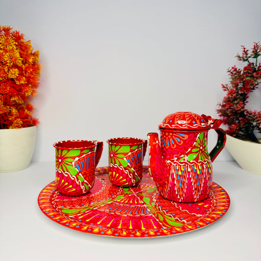 Traditional Pakistani Fine Art Tea Set – Vibrant Handcrafted Design 2 Cup-002
