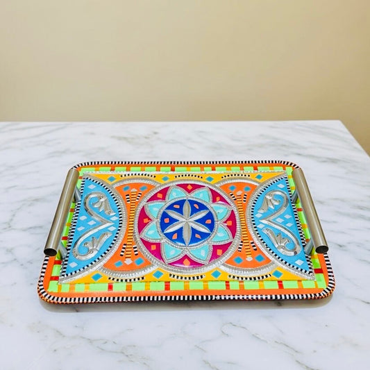 Handmade Chamak Patti Serving Handle Tray Square-013