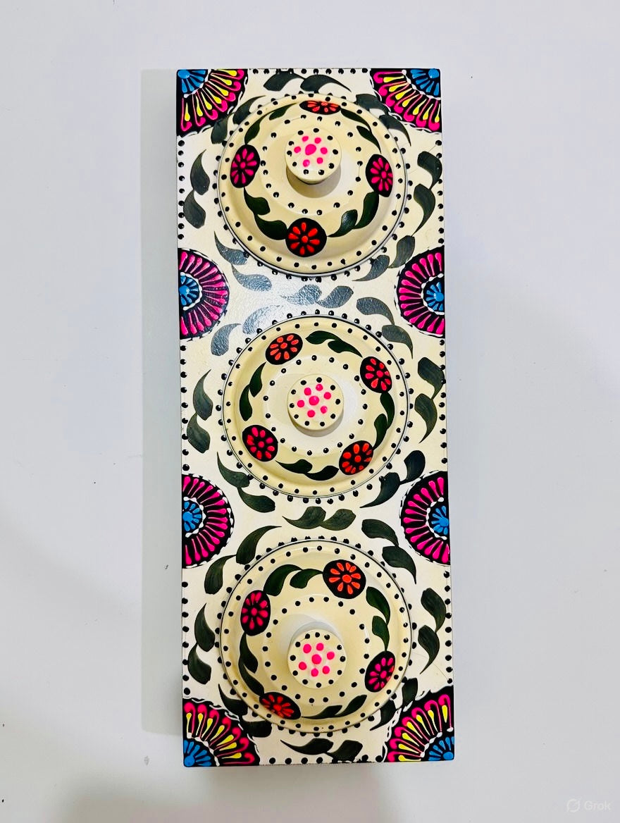 Three Partition Tray Fine Art Handmade 009