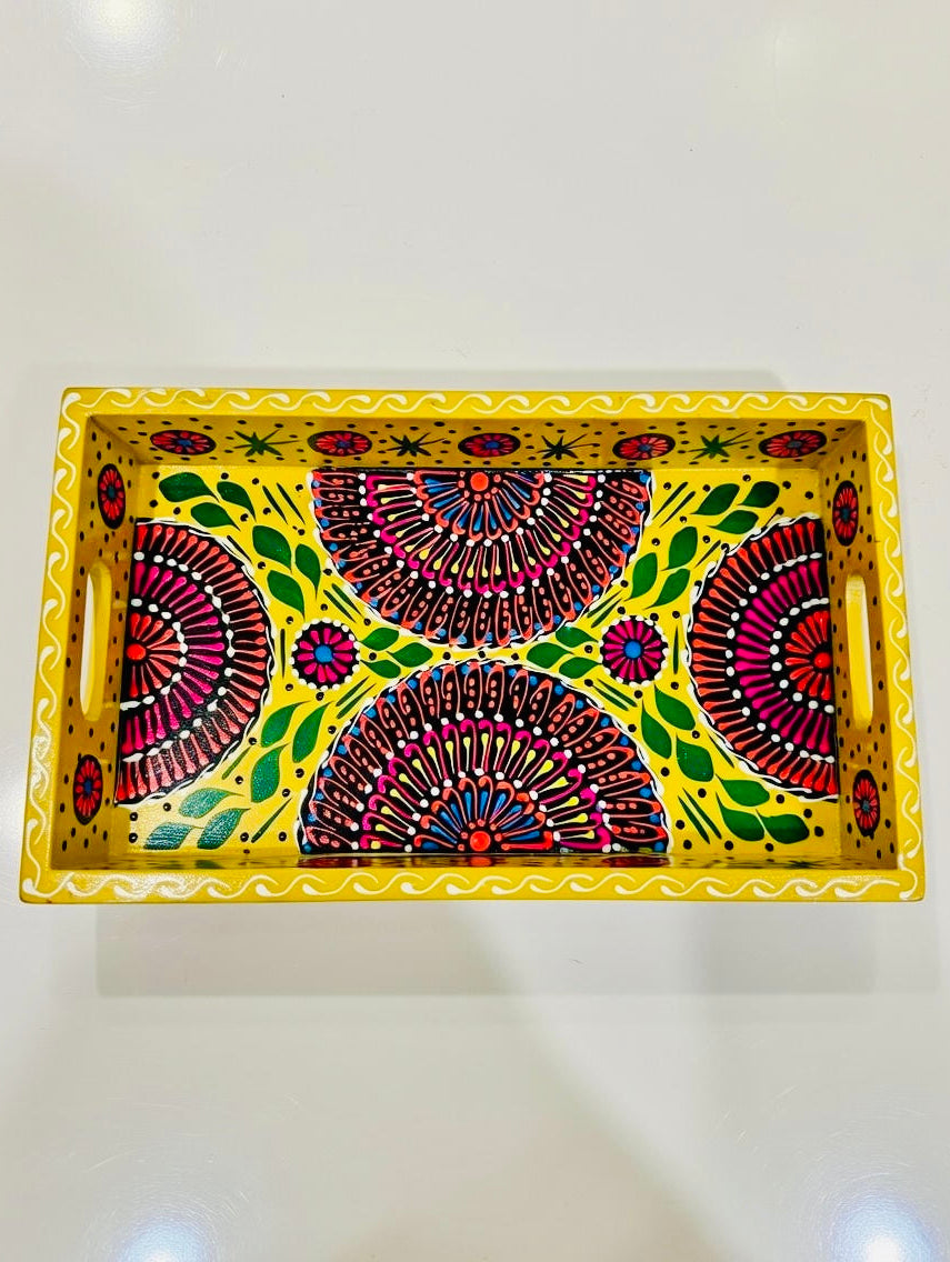 Yellow & Red Floral Motif Mini(small) Fine Art Tray 001