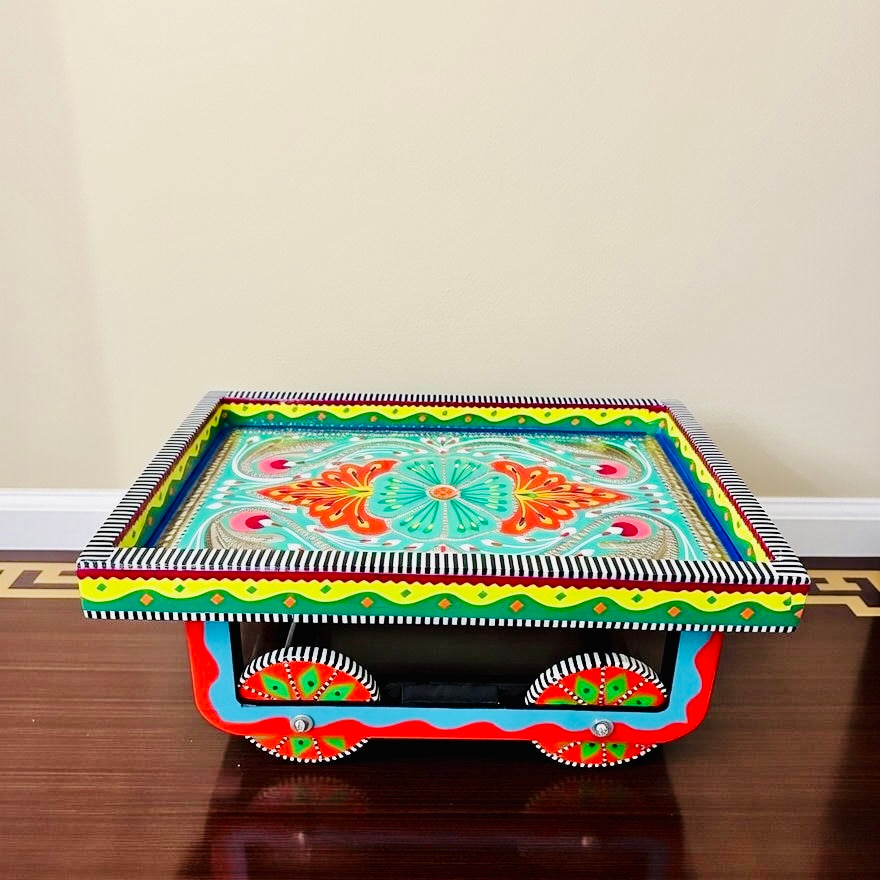 Thaila Serving Tray With Moving Weels Chamakpatti Art 007