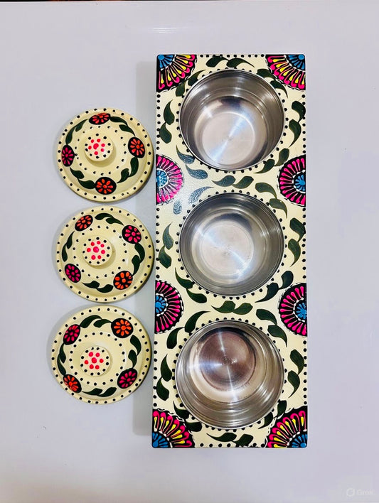 Three Partition Tray Fine Art Handmade 009