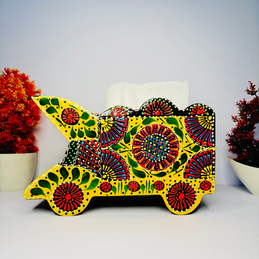 Fine Art Decorative Tissue Box Holder – Handcrafted Wooden Truck 001