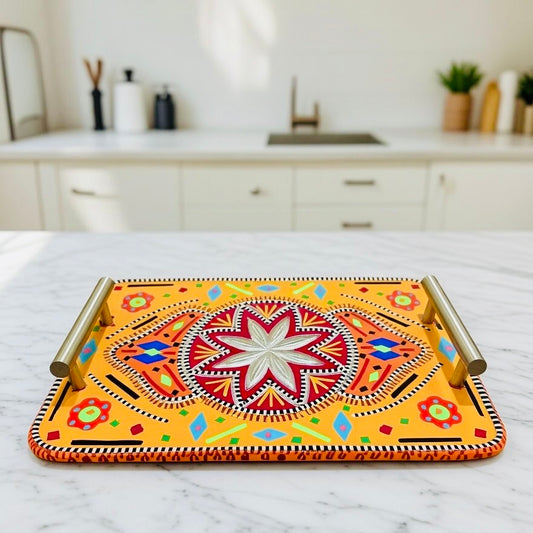 Handmade Chamak Patti Serving Handle Tray Square-D02-001