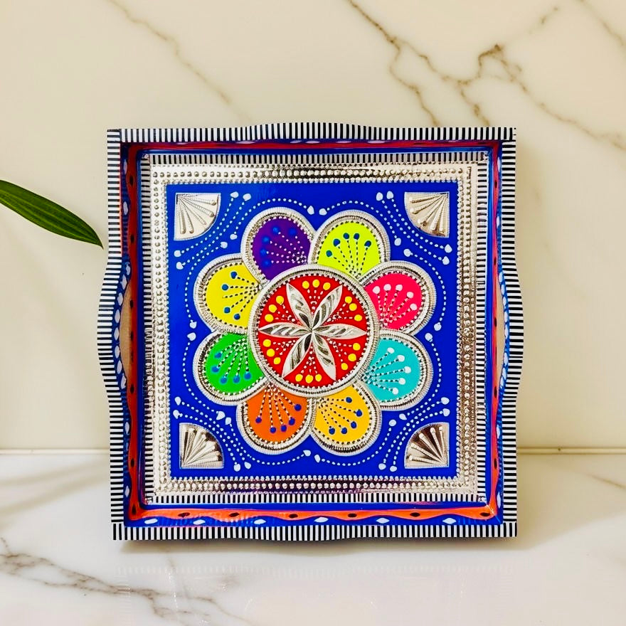 Big Serving Tray with D-Handles – Pakistani Truck Art Inspired 003