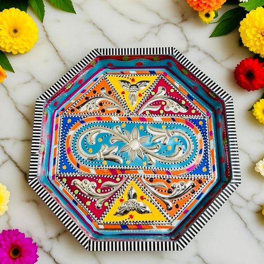 Multicolor Octagon Cone Serving Tray (Chamakpatti) D02-00