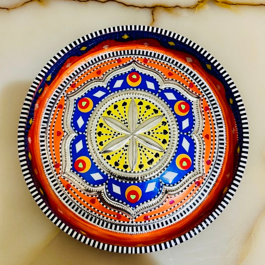 Orange & Blue Round Mini(Small) Tray (Chamakpatti) 013-003