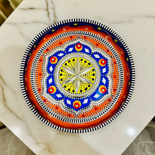 Orange & Blue Round Mini(Small) Tray (Chamakpatti) 013-003