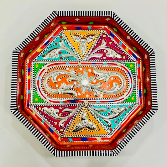 Multicolor Octagon Cone Serving Tray (Chamakpatti) D01-00