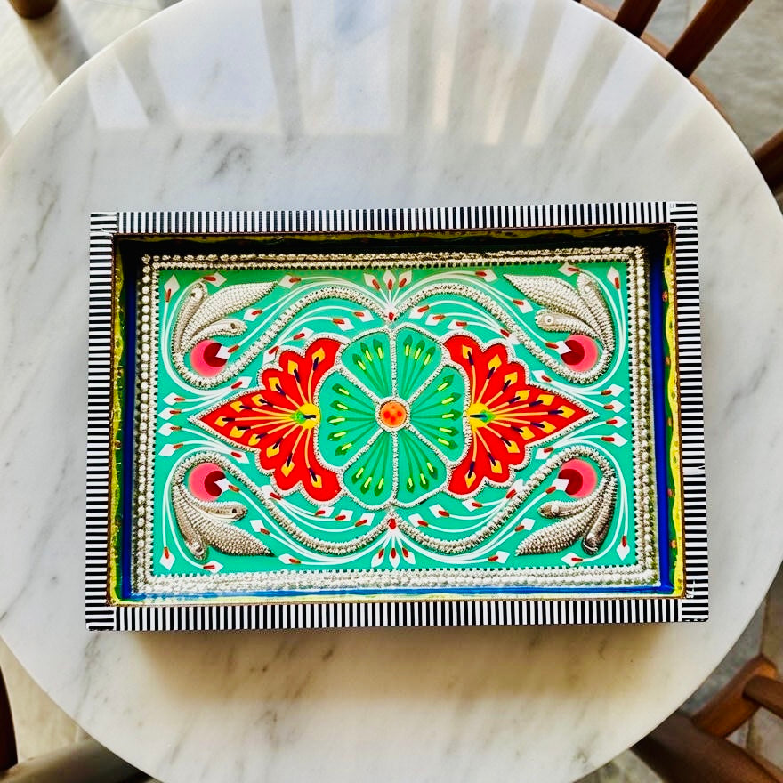 Thaila Serving Tray With Moving Weels Chamakpatti Art 007