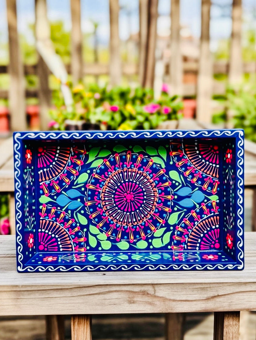 Dark Blue & Red Floral Motif Mini(small) Fine Art Tray 003