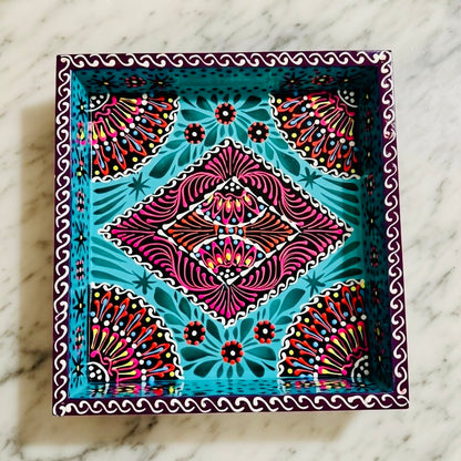 Sky Blue & Red Diamond Square Cone Serving Tray D01-005