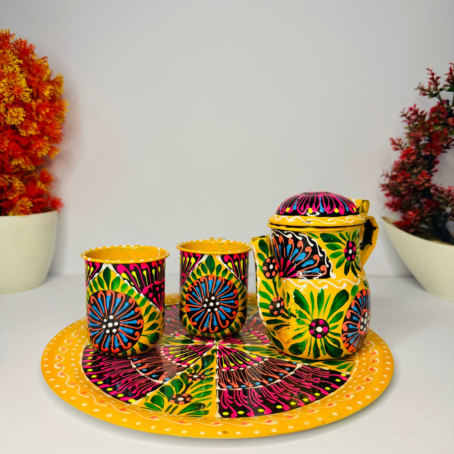 Hand-Painted Fine Art Tea Set – Authentic Pakistani Truck Art Design 2 Cup-001