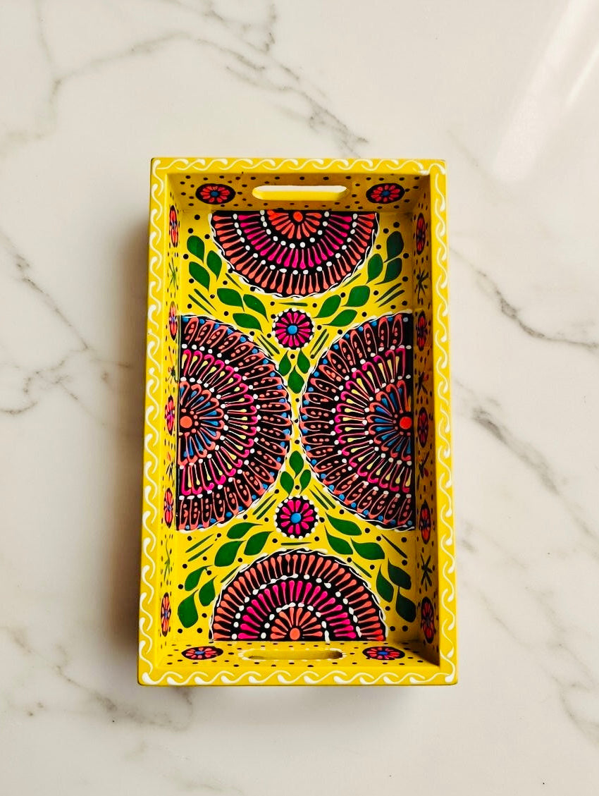 Yellow & Red Floral Motif Mini(small) Fine Art Tray 001