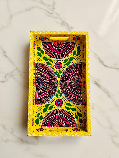 Yellow & Red Floral Motif Mini(small) Fine Art Tray 001