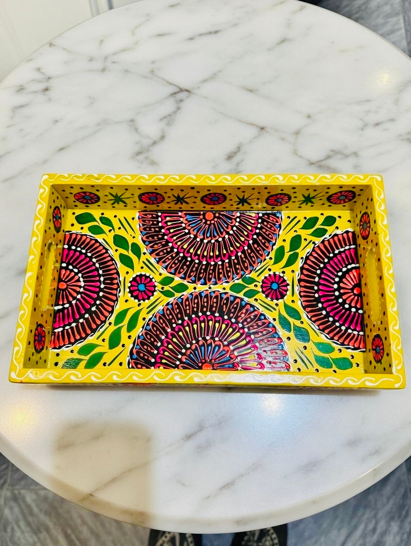 Yellow & Red Floral Motif Mini(small) Fine Art Tray 001