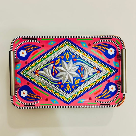Handmade Chamak Patti Serving Handle Tray Square-012