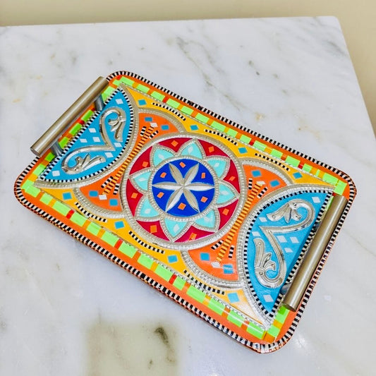 Handmade Chamak Patti Serving Handle Tray Square-013