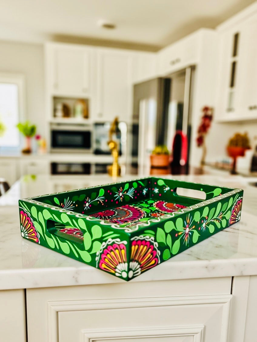 Green & Red Floral Motif Mini(small) Fine Art Tray 004