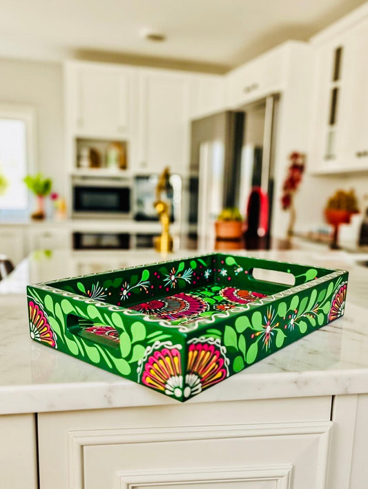 Green & Red Floral Motif Mini(small) Fine Art Tray 004