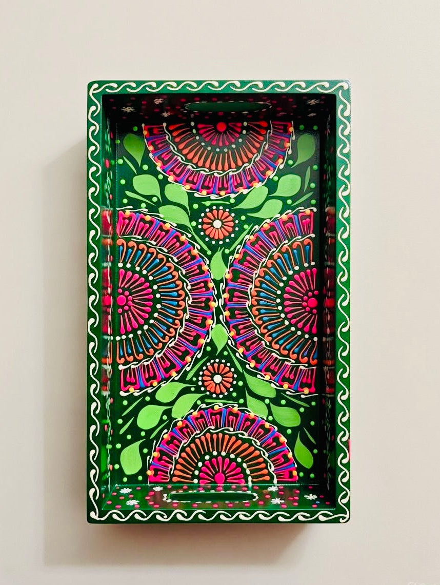 Green & Red Floral Motif Mini(small) Fine Art Tray 004