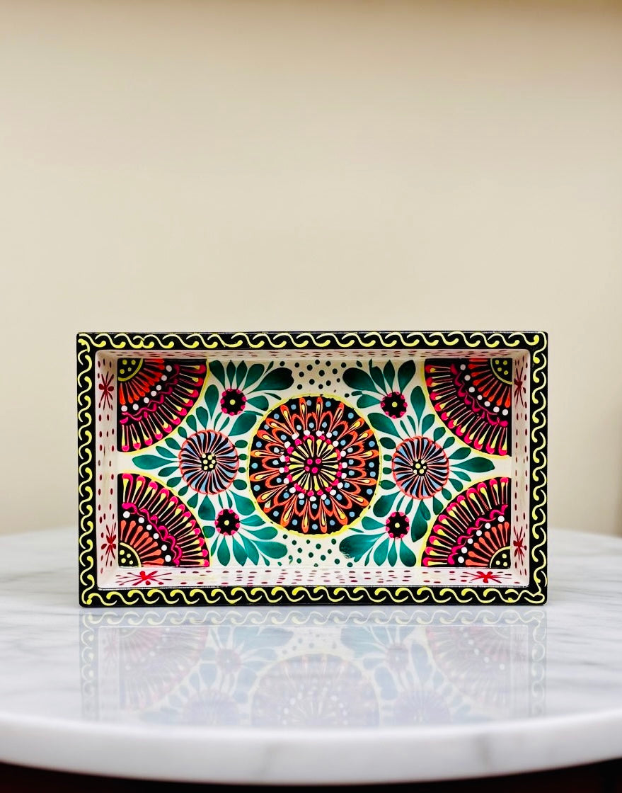 Off white & Red Floral Motif Mini(small) Fine Art Tray 009