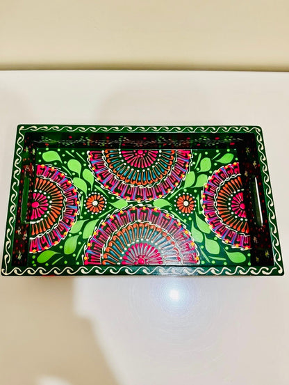 Green & Red Floral Motif Mini(small) Fine Art Tray 004