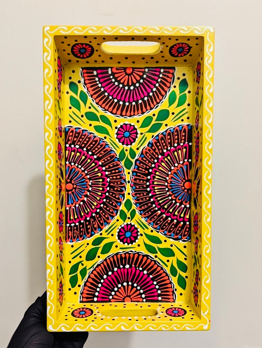 Yellow & Red Floral Motif Mini(small) Fine Art Tray 001