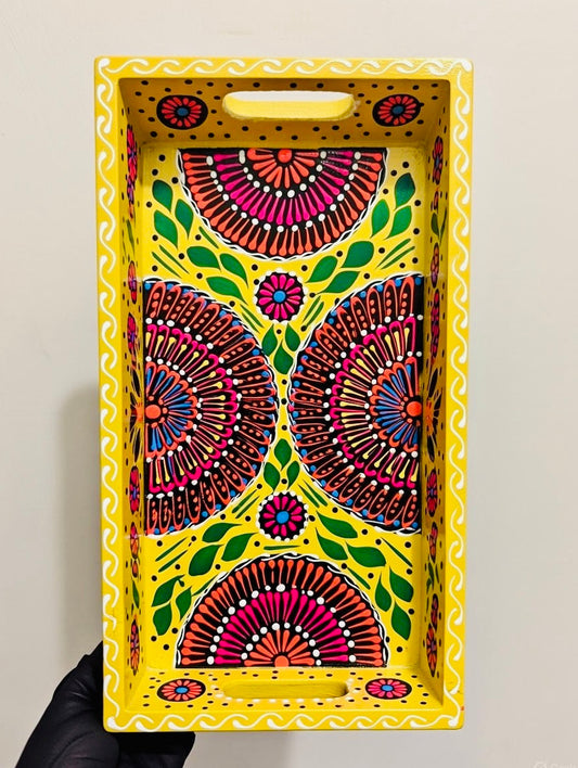 Yellow & Red Floral Motif Mini(small) Fine Art Tray 001