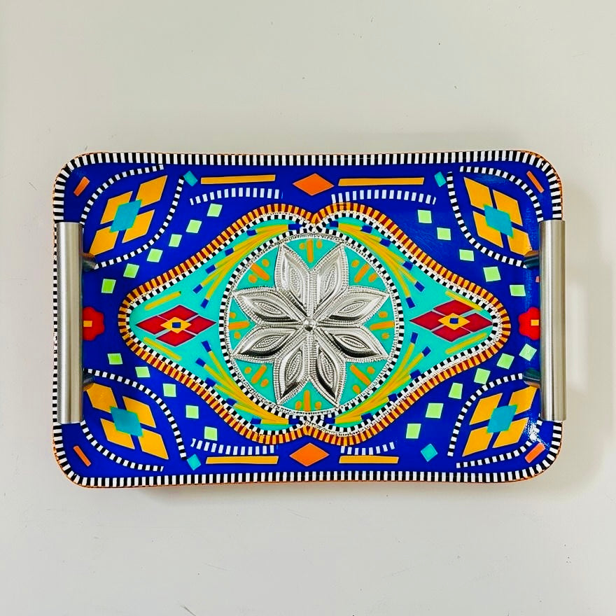 Handmade Chamak Patti Serving Handle Tray Square-D01-003