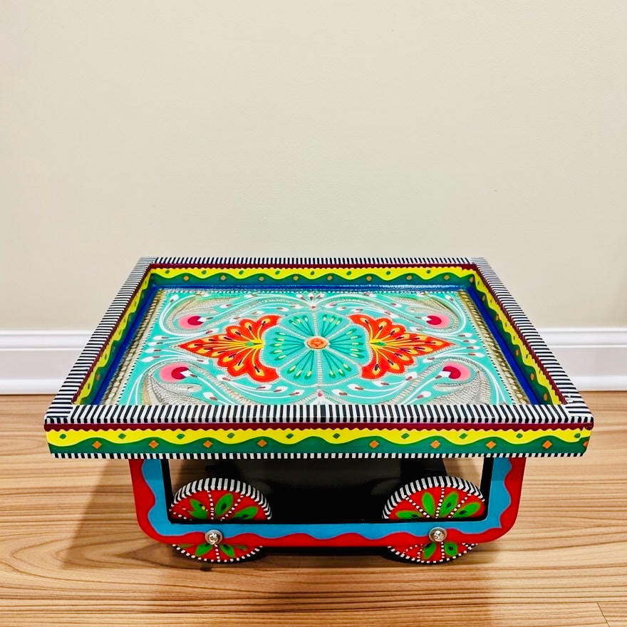 Thaila Serving Tray With Moving Weels Chamakpatti Art 007