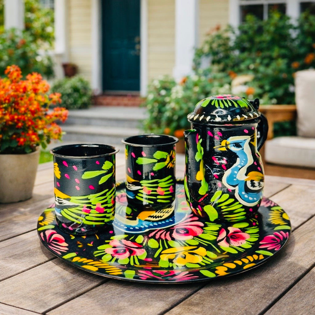 Hand-Painted Pakistani Truck Art Tea Set–Traditional & Colorful 2 cup-006