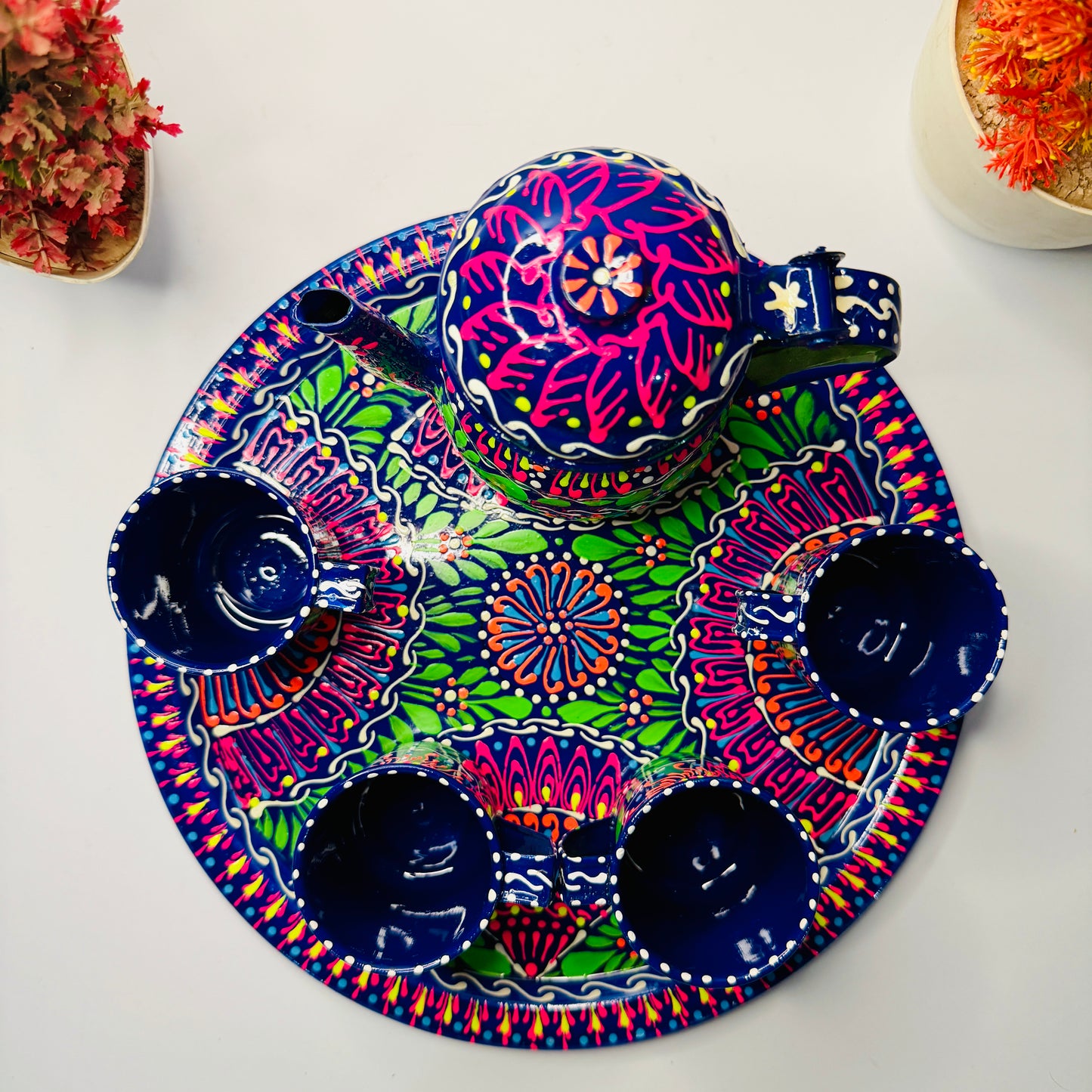 Pakistani Truck Art Inspired Fine Art Tea Set – Hand Painted 4 Cup-003