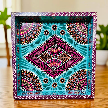 Sky Blue & Red Diamond Square Cone Serving Tray D01-005