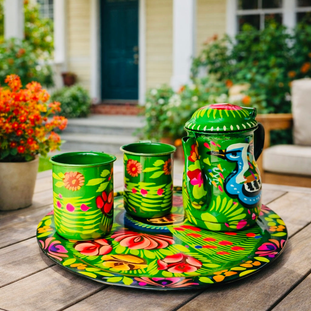 Hand-Painted Pakistani Truck Art Tea Set – Traditional & Colorful 2 cup-004