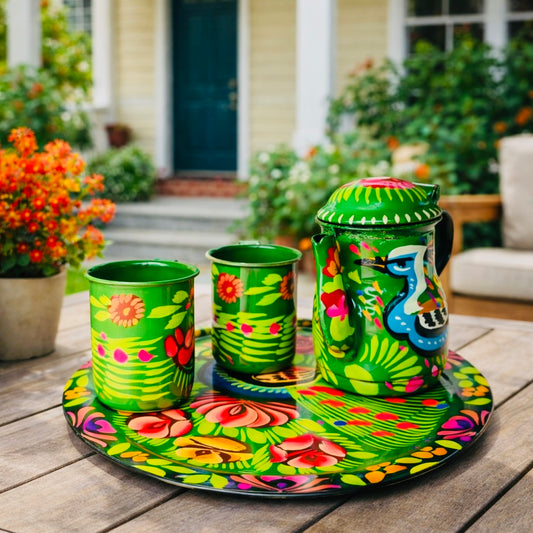 Hand-Painted Pakistani Truck Art Tea Set – Traditional & Colorful 2 cup-004