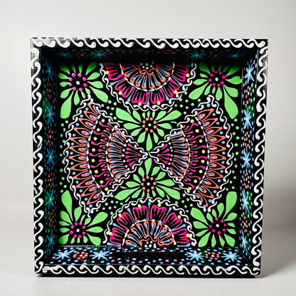 Black & Red Floral Motif Square Cone serving Tray D01-006