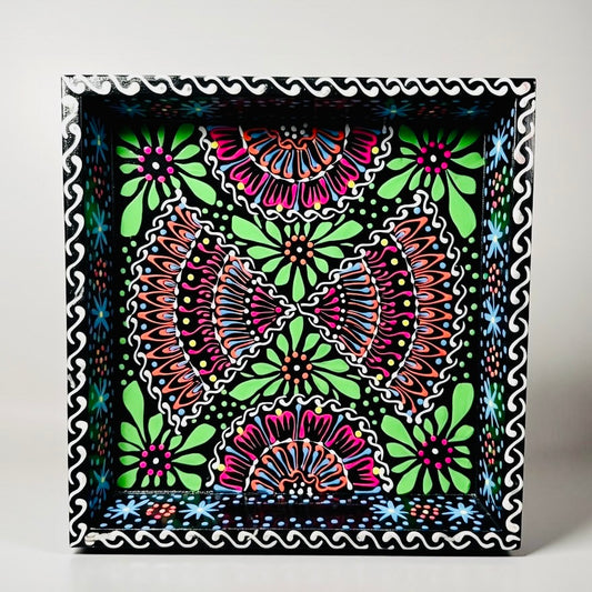 Black & Red Floral Motif Square Cone serving Tray D01-006