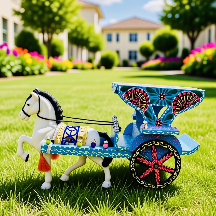 Miniature Hand-Painted Horse and Carriage (Tanga) 005.