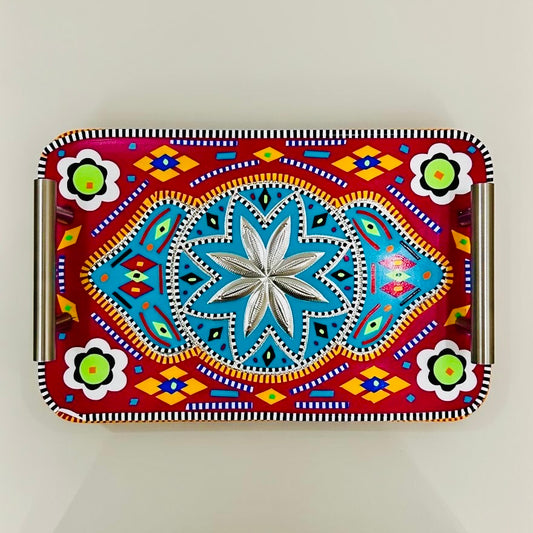 Handmade Chamak Patti Serving Handle Tray Square-011