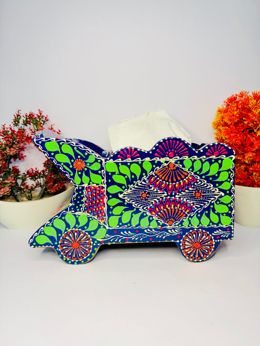 Fine Art Decorative Tissue Box Holder – Handcrafted Wooden Truck 003