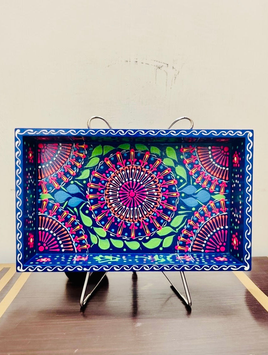 Dark Blue & Red Floral Motif Mini(small) Fine Art Tray 003