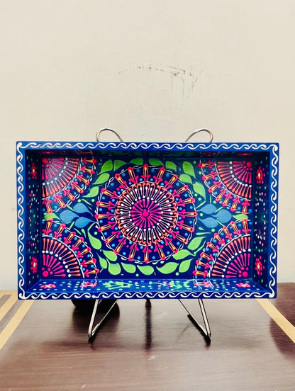 Dark Blue & Red Floral Motif Mini(small) Fine Art Tray 003