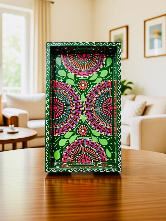 Green & Red Floral Motif Mini(small) Fine Art Tray 004