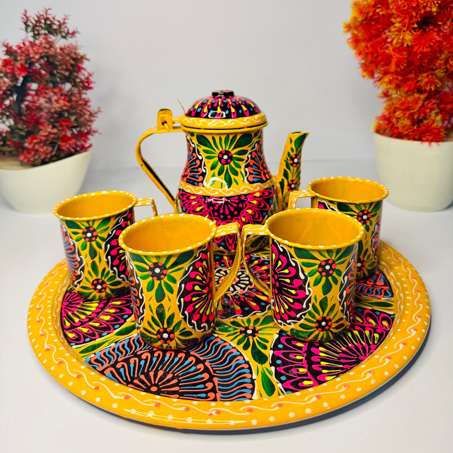 Pakistani Truck Art Inspired Fine Art Tea Set – Hand Painted 4 Cup-001
