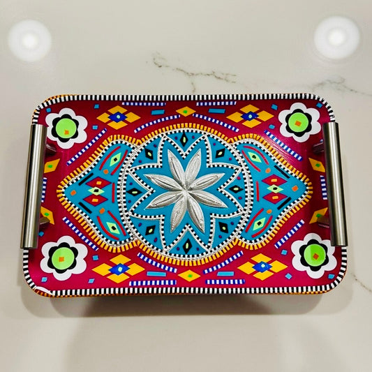 Handmade Chamak Patti Serving Handle Tray Square-011