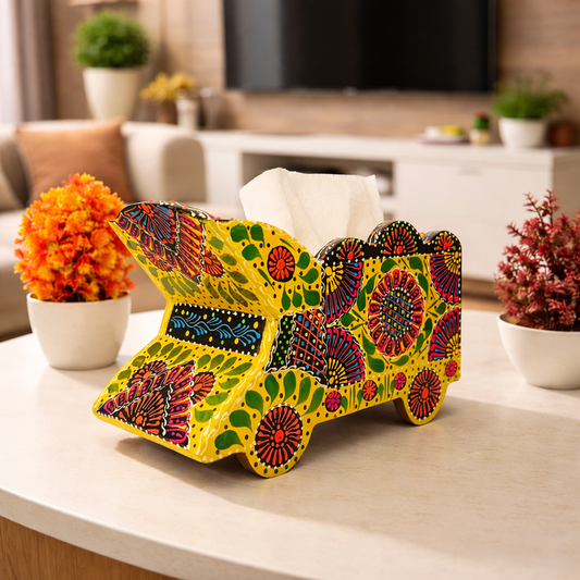 Fine Art Decorative Tissue Box Holder – Handcrafted Wooden Truck 001