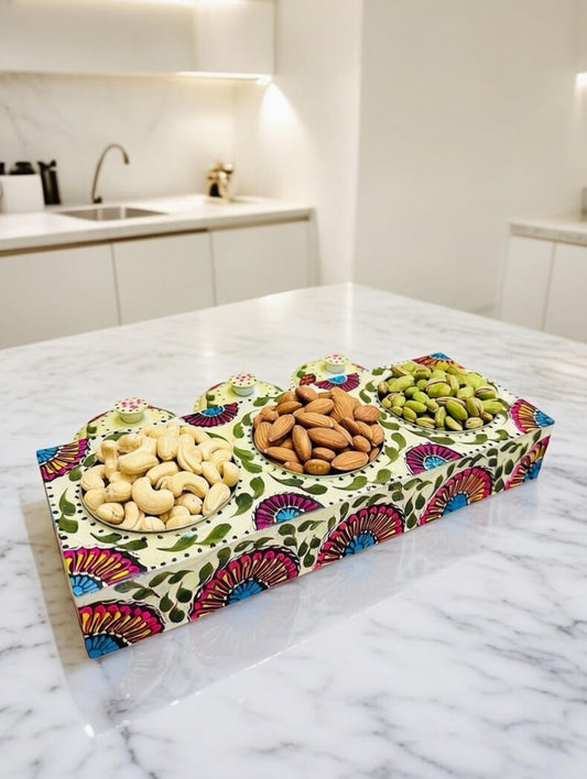 Three Partition Tray Fine Art Handmade 009