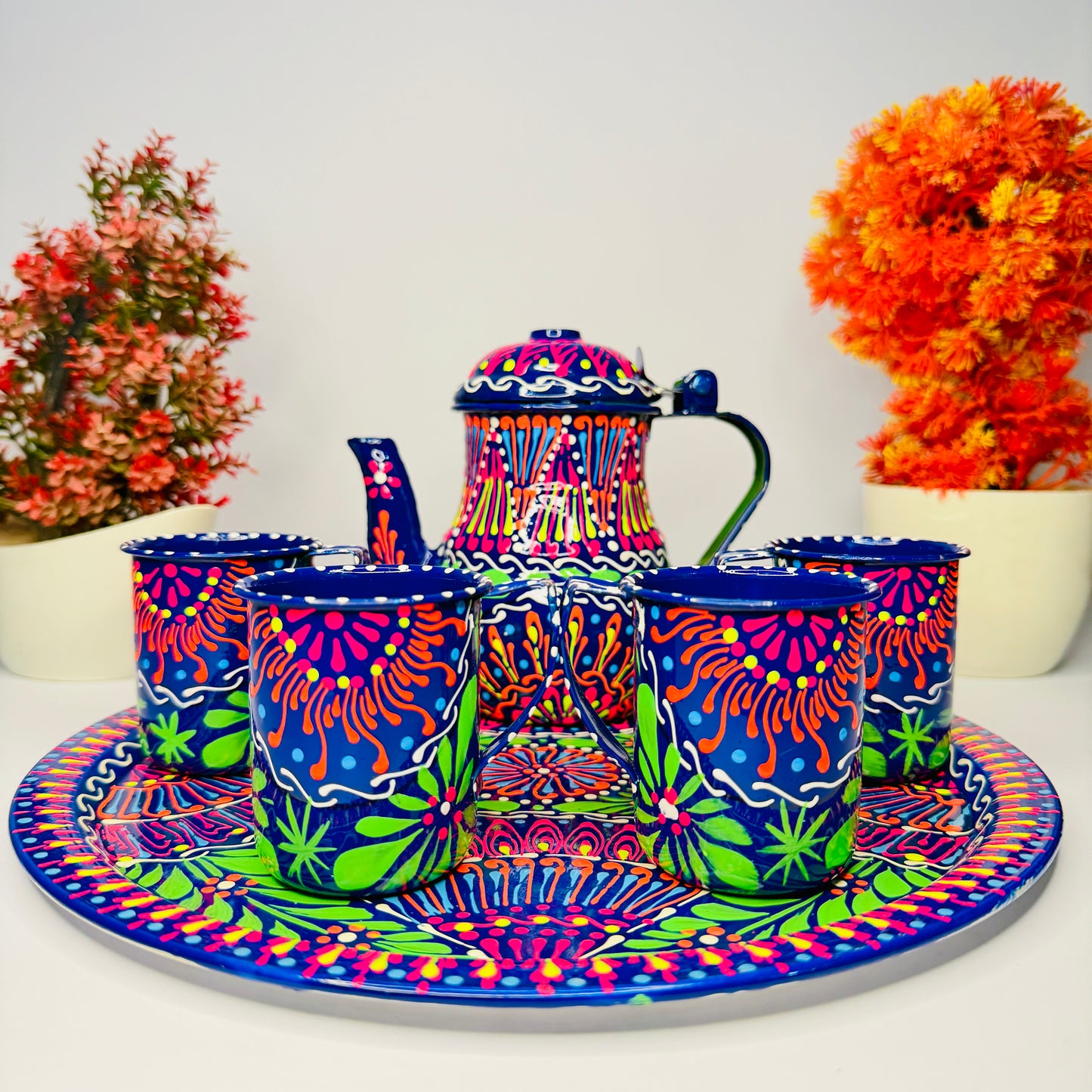Pakistani Truck Art Inspired Fine Art Tea Set – Hand Painted 4 Cup-003