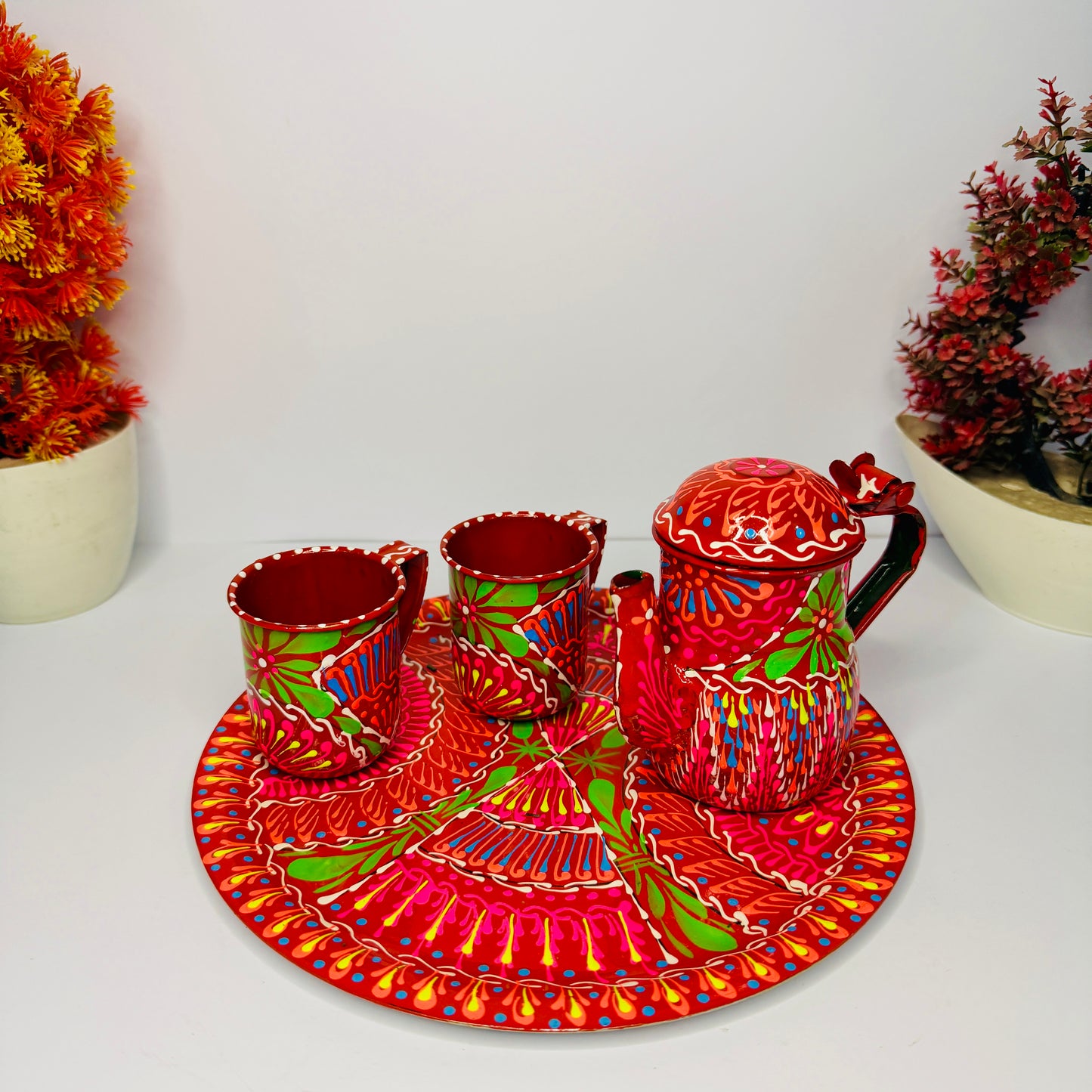 Traditional Pakistani Fine Art Tea Set – Vibrant Handcrafted Design 2 Cup-002